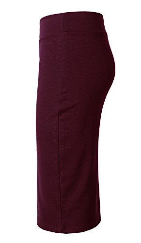 Urban GoCo Mujeres Falda Midi Lápiz Cintura Alta Elasticidad Bodycon Tubo Falda Oficina Vino Rojo M