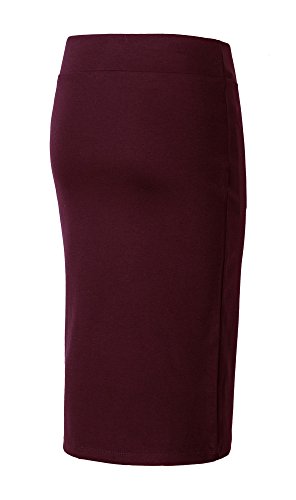 Urban GoCo Mujeres Falda Midi Lápiz Cintura Alta Elasticidad Bodycon Tubo Falda Oficina Vino Rojo M