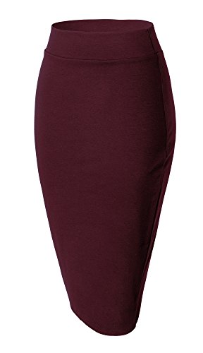 Urban GoCo Mujeres Falda Midi Lápiz Cintura Alta Elasticidad Bodycon Tubo Falda Oficina Vino Rojo M