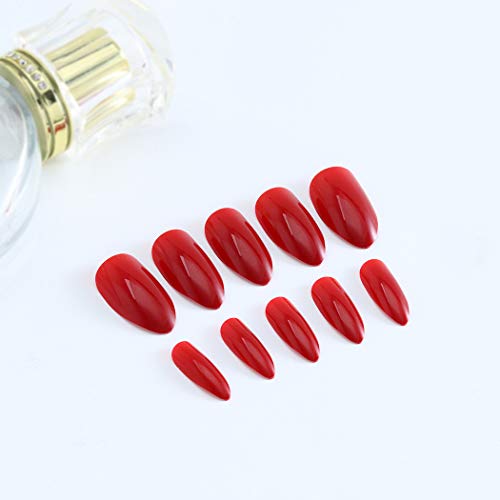 Ushiny Stiletto Uñas postizas Brillante Cubierta completa Uñas postizas Rojo Artificial Uñas postizas artificiales Presione las uñas postizas para mujeres y niñas (24 piezas)