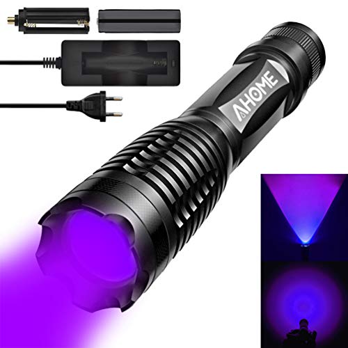 UV Luz Lámpara, Ahome Ultravioleta 395nm LED Linterna, Detector de Manchas de Orina, Buscador de Chinches, Perro/Gato Quitamanchas, con Batería y el Cargador