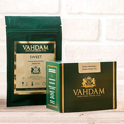 VAHDAM, hojas sueltas de té verde de desintoxicación del Himalaya dulce (100 tazas) | 100% TÉ DETOX NATURAL | | Preparar como té caliente o té helado | 100g (juego de 2)