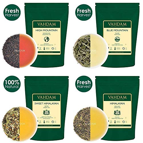 VAHDAM, Té Variado de Hojas Sueltas - 10 TÉ, 50 PORCIONES - Té negro, té verde, té Oolong, té Chai, té blanco | Caliente, Helado, Té Kombucha | Muestra de té de hojas sueltas regalo