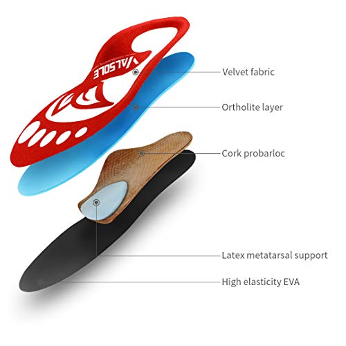 Valsole Plantillas Ortopédicas soportes de arco y talones la absorción de choque- para el dolor de talón, pie plano, Fascitis Plantar, dolor de rodilla y espalda (48-49 EU (310mm), red-v7a)