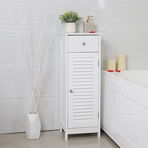 VASAGLE Armario de baño de Madera con cajones, Color Blanco, Tableros de MDF, 32 x 30 x 87 cm