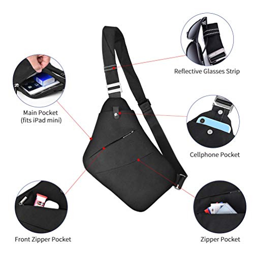 VBIGER Bandoleras Hombre Pequeña Bolso Pecho Hombre Anti-robo Casual Mochila Sling Bandoleras Cruzada Crossbody de Viaje (negro1) 1