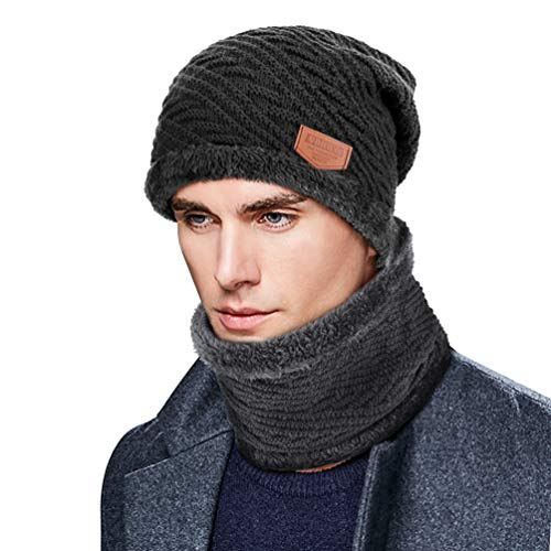 VBIGER Gorras Con Bufanda y Gorros de punto Sombreros de Invierno Hombre (C-Gris)