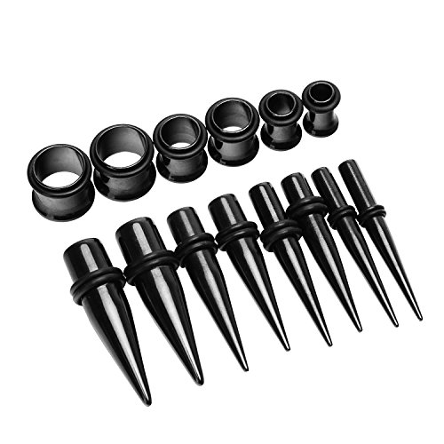 Vcmart 36pc Titanio Oreja calibres Kit tapers de Acero Inoxidable con Tapones 14g-00g Estiramiento Kit