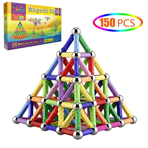 Veatree 150PCS Palos magnéticos, Palos magnéticos y Bolas Set Palos de construcción magnéticos Juguetes magnéticos de construcción Juguetes magnéticos Palos Juguetes educativos para niños