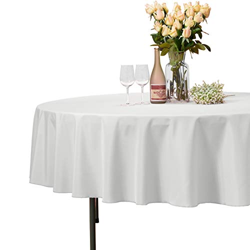 VEEYOO Mantel Redondo 100% Poliéster Paño de Ducha Circular Nupcial - Cubierta de Mesa de Cena Suave y sólida para la Boda Partido Restaurante (Marfil, Redono 229 cm)