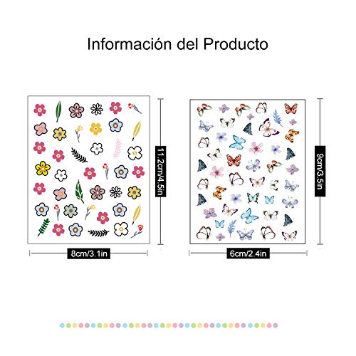 VEGCOO 20 Hojas Nail Art Stickers Uñas Decoración Pegatinas de Arte, Frutas Flores Hojas Mariposas Flamencos 3D Uñas Art Pegatinas Autoadhesiva Decorativas