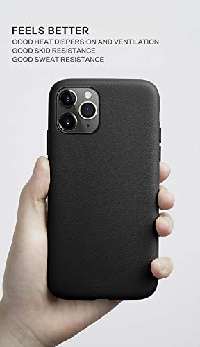 V.Empire - Funda de piel de napa italiana diseñada para iPhone 11 Pro Max, funda delgada de piel completa, compatible con carga inalámbrica, resistente al sudor y a las huellas dactilares, color negro