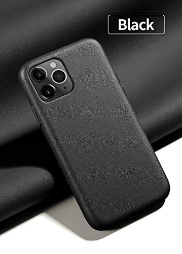 V.Empire - Funda de piel de napa italiana diseñada para iPhone 11 Pro Max, funda delgada de piel completa, compatible con carga inalámbrica, resistente al sudor y a las huellas dactilares, color negro