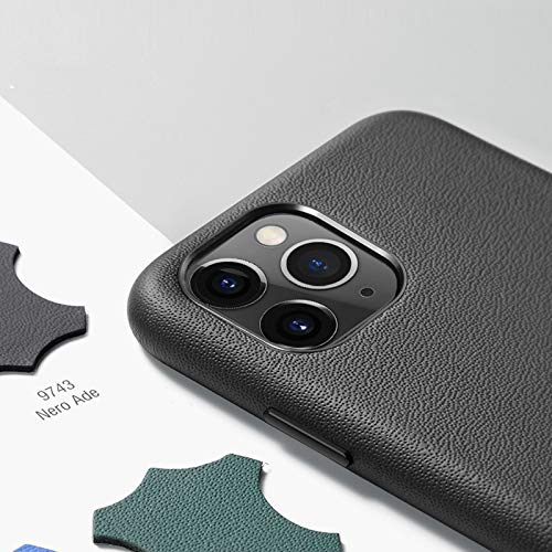 V.Empire - Funda de piel de napa italiana diseñada para iPhone 11 Pro Max, funda delgada de piel completa, compatible con carga inalámbrica, resistente al sudor y a las huellas dactilares, color negro