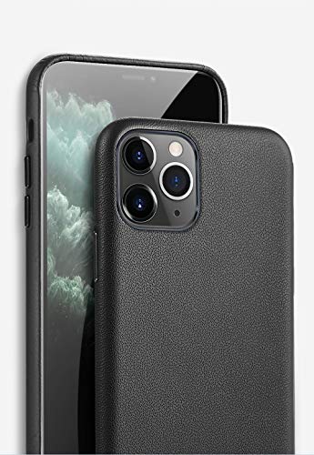 V.Empire - Funda de piel de napa italiana diseñada para iPhone 11 Pro Max, funda delgada de piel completa, compatible con carga inalámbrica, resistente al sudor y a las huellas dactilares, color negro