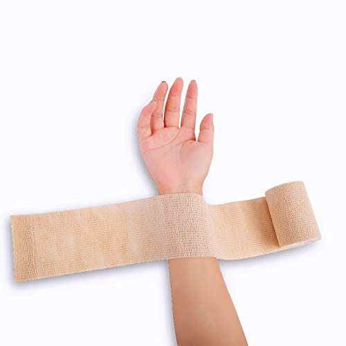 Venda Cohesiva Vendas Autoadhesivas 7.5cm X 4.5m (12 rollos), Cinta Autoadhesiva para Primeros Auxilios, Protección Deportiva, Esguinces e Inflamación (Beige)