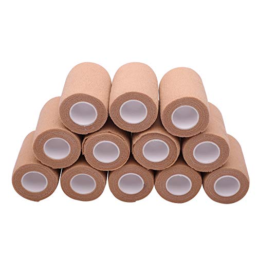 Venda Cohesiva Vendas Autoadhesivas 7.5cm X 4.5m (12 rollos), Cinta Autoadhesiva para Primeros Auxilios, Protección Deportiva, Esguinces e Inflamación (Beige)