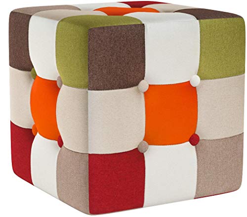 Versa 19500461 Taburete Cuadrado Red Patchwork, Algodón, Puff, 35 x 35 x 35 cm