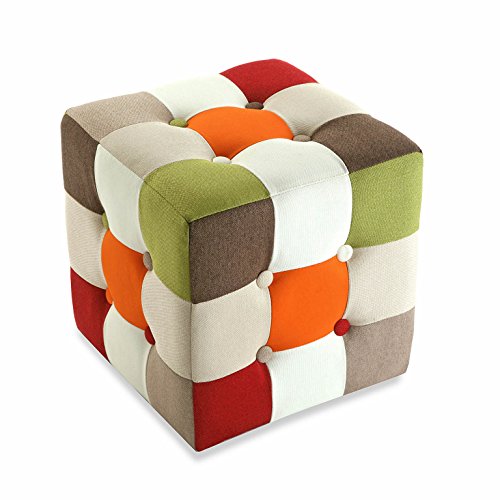 Versa 19500461 Taburete Cuadrado Red Patchwork, Algodón, Puff, 35 x 35 x 35 cm