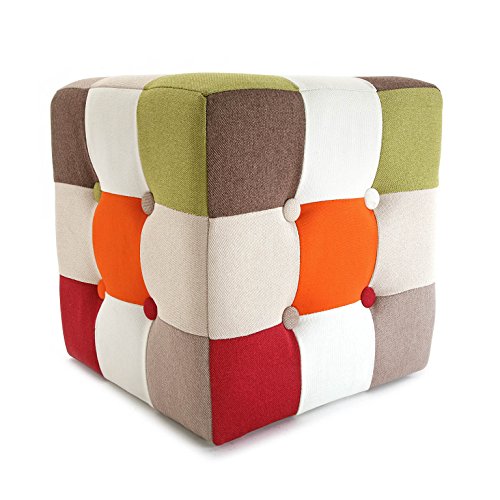 Versa 19500461 Taburete Cuadrado Red Patchwork, Algodón, Puff, 35 x 35 x 35 cm