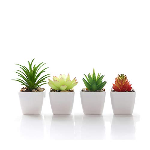 Veryhome Fake Suculentas Plantas Artificiales En Macetas En Mini Macetas Cuadradas Blancas para Jardín De Casa Decoración Verde (Maceta de plástico)