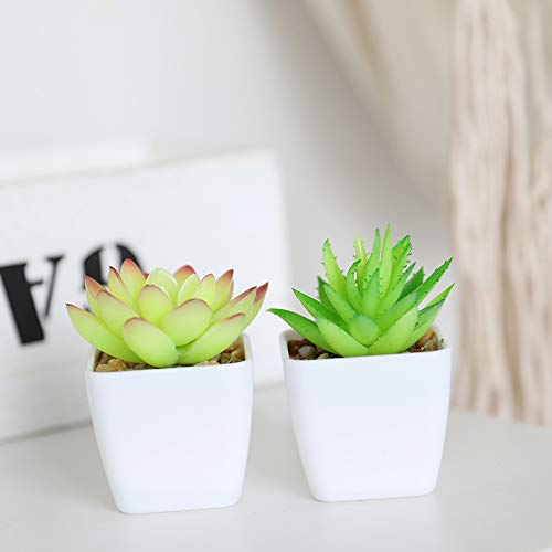 Veryhome Fake Suculentas Plantas Artificiales En Macetas En Mini Macetas Cuadradas Blancas para Jardín De Casa Decoración Verde (Maceta de plástico)