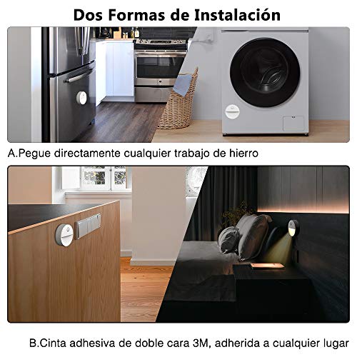 VESKYAO Luz de Noche con Sensor de Movimiento (3 Packs) con Almohadillas Adhesivas y Imán Integrado, Luz Presencia LED Pilas para Armario, Dormitorio, Escalera, Pasillo, Cocina, Baño, Garaje