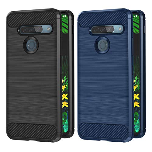 VGUARD 2 Unidades Funda para LG G8s ThinQ, Diseño de Fibra de Carbon Ultra Fina TPU Silicona Carcasa Fundas Protectora con Shock- Absorción para LG G8s ThinQ (Negro+Azul)