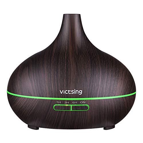 VicTsing 300ml Difusor de Aceites Esenciales, Difusor Aromaterapia de 7-Color LED, Función de Apagado Automático,Humidificador Ultrasónico Cool Mist sin BPA para Dormitorio Hogar, Marrón