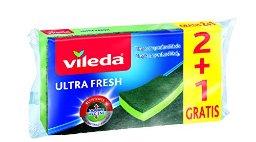 Vileda Estropajo Ultrafresh fibra con esponja 2+1, Verde