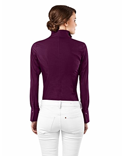 Vincenzo Boretti Camisa de Mujer Elegante y clásica, Ligeramente más angosta (Modern-fit), 100% algodón, Manga-Larga, Cuello cáliz, Lisa - no Necesita Plancha Berenjena 36