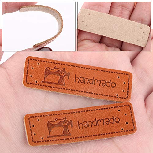 VINFUTUR 100pcs Etiquetas Handmade Cuero Etiquetas Personalizadas Hechas a Mano con Agujero para Costura Tejido Manualidad Artesanía DIY