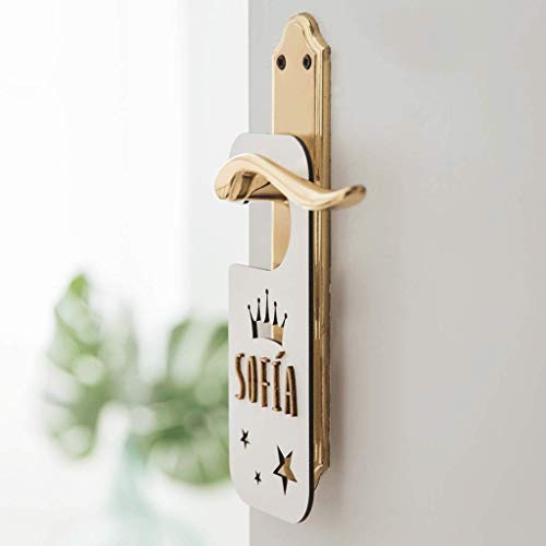 VINTIUN Nombre para Puerta Habitación Infantil. Placa Decorativa Personalizada para Bebé, Niño o Niña. Regalo Original para niños o Bebes. (Blanco, Colgador Corona)