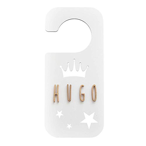 VINTIUN Nombre para Puerta Habitación Infantil. Placa Decorativa Personalizada para Bebé, Niño o Niña. Regalo Original para niños o Bebes. (Blanco, Colgador Corona)