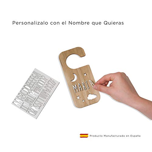 VINTIUN Nombre para Puerta Habitación Infantil. Placa Decorativa Personalizada para Bebé, Niño o Niña. Regalo Original para niños o Bebes. (Madera, Adhesivo Nube)