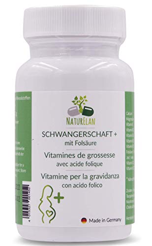 Vitaminas del embarazo - 90 capsulas con 400μg de ácido fólico, yodo, calcio, magnesio, vitamina B, vitamina D, vitamina E - para el embarazo y la lactancia