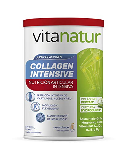 VITANATUR COLLAGEN INTENSIVE 360g - Complemento Alimenticio a Base de Colágeno Hidrolizado, Extracto de Cúrcuma, Ácido Hialurónico, Magnesio, Zinc y Vitaminas, Incluye dosificador