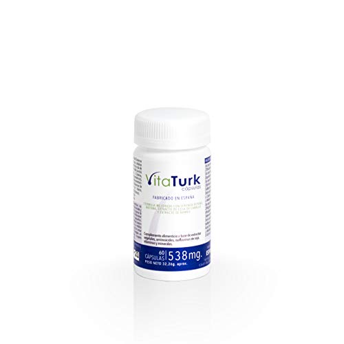 Vitaturk - 60 cap. Vitaminas Saw palmetto | Hombre y Mujer | Inhibidor de DHT causante alopecia androgenetica | Contiene Biotina, Zinc, Ginkgo biloba entre otros | FABRICADO EN ESPAÑA |