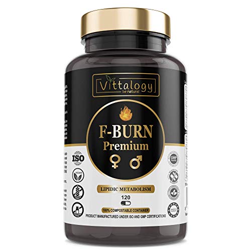 Vittalogy F-Burn Premium. Quemagrasas Potente Con Garcinia Cambogia, Té Verde Y Guaraná. Fat Burner Rápido Y Efectivo Para Adelgazar Con Efecto Termogénico. Sin Aditivos. Vegano. 120 Cápsulas