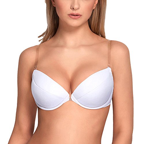 Vivisence Eve 1012 Sujetador Push-Up con Tirantes Y Espalda De Silicona para Mujeres Liso con Aros - Hecho En La UE, Blanco,85B