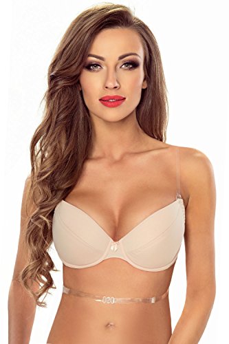 Vivisence Sujetador Push-Up con Tirantes Multiposición para Mujeres 1035, Beige,95C