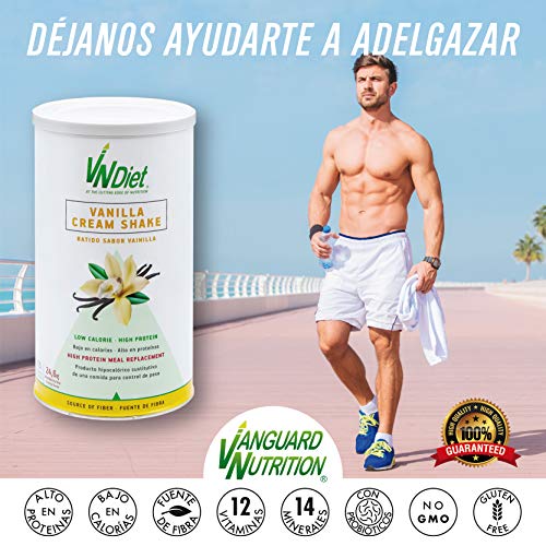 VNDiet - Batido Sustitutivo de Comida para Dieta | Batido para Adelgazar con Proteínas, Reemplazo Comida, Muy Saciante, Bebida Dietética para Adelgazar Rápido, 490gr, Sabor Vainilla