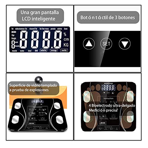 Vokmon Báscula de Baño - Báscula Grasa Corporal - Báscula Inteligente bascula Grasa Corporal y Muscular con Pantalla LCD - Dígitos Grandes, Capacidad de 180 kg-Báscula Analógica Monitores