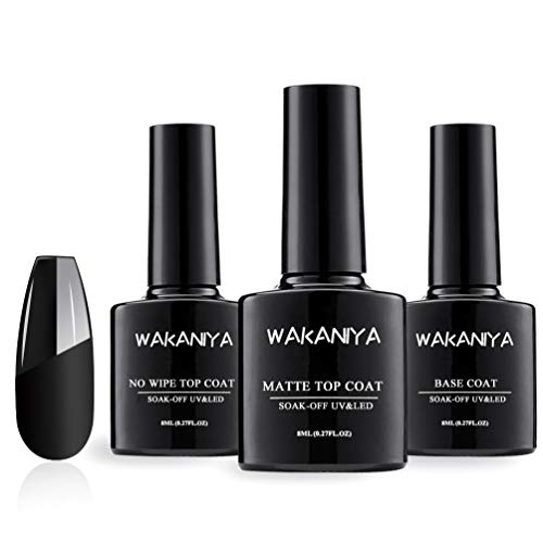 Wakaniya Base y Top coat Semi-permanentes Mate Brillante No Wipe Secado Rápido Esmaltes para Uñas Capa Superior Base UV/LED Gel Polish 8ml x 3