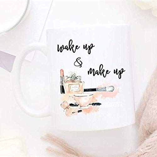 Wake Up and Make Up, taza de maquillaje, citas de maquillaje, pintalabios, taza de pincel de maquillaje, taza de cita de maquillaje, taza de chica, amante del maquillaje, taza de artista de maquillaje