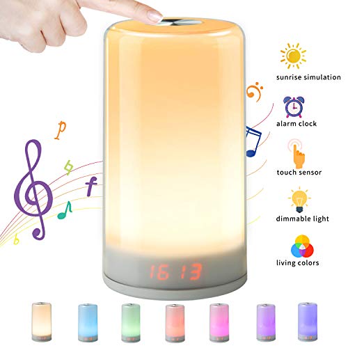 Wake Up Light,Despertador Luz Oxford Street LED Despertador Wake Up Clock Amanecer Simulación,Función Snooze,7 Luces de Colores +Cable USB,5Sonidos Naturales,Apto para niños y adultos. (no recargable)