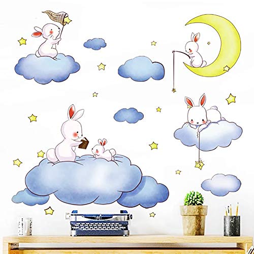 WandSticker4U– de pared adhesivo infantil sweet Dreams | 200x52 cm | Conejo Liebre Wolke Luna Estrellas | Adhesivo decorativo para habitación de los Niños Baby