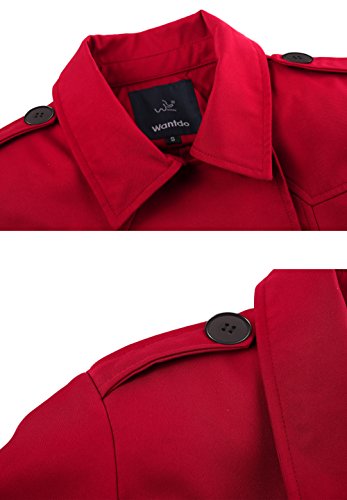 Wantdo Gabardina Chaqueta Fina Abrigo Cinturón Solapa Mujer Rojo Medium