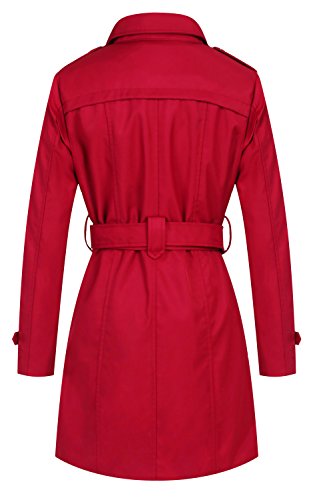 Wantdo Gabardina Chaqueta Fina Abrigo Cinturón Solapa Mujer Rojo Medium