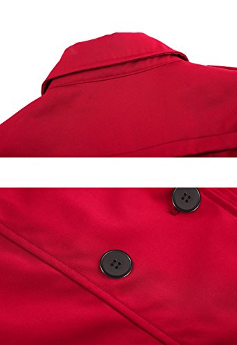 Wantdo Gabardina Chaqueta Fina Abrigo Cinturón Solapa Mujer Rojo Medium